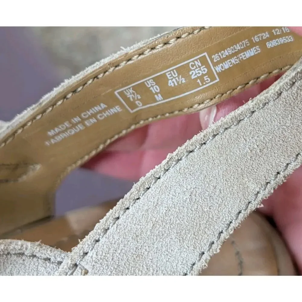 Clarks Collection Sandals Taupe Leather Straps Open Toe Platform Wedge Size 10 M